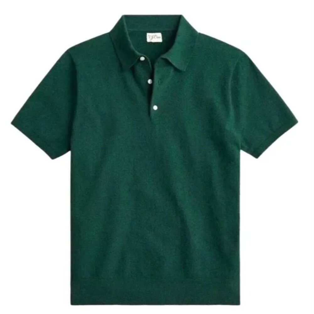 J.Crew Organic Cotton-Blend Bouclé‎ Short-Sleeve Sweater Polo- Green, Size S